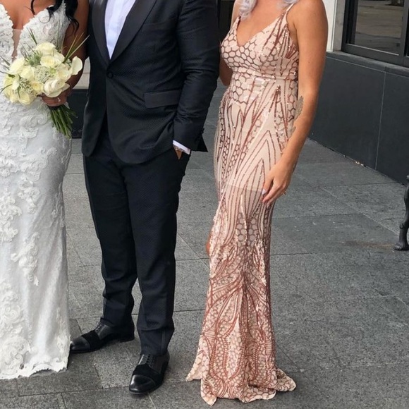 Sequins and Mesh Rose Gold Gown - Picture 16 of 16